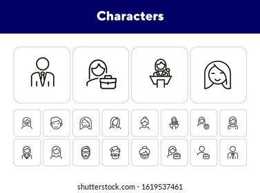 Characters line icon set. Face, personnel, profession. Avatar concept. Can be used for topics like people, social media, occupation