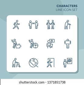 Characters line icon set. Old man, person, world. Sociality concept. Vector illustration can be used for topics like relations, working, communication