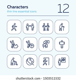 Characters line icon set. Old man, person, world. Sociality concept. Vector illustration can be used for topics like relations, working, communication