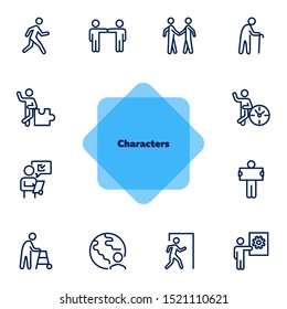Characters line icon set. Old man, person, world. Sociality concept. Vector illustration can be used for topics like relations, working, communication