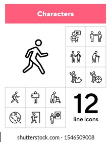 Characters line icon set. Old man, person, world. Sociality concept. Vector illustration can be used for topics like relations, working, communication