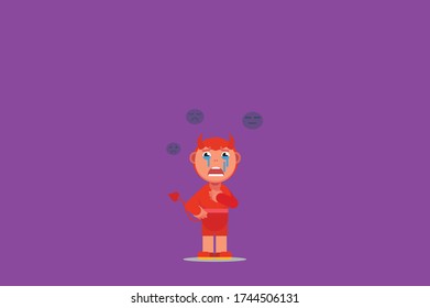 Characters of a little devil feeling sad. Halloween theme. Simple character vector illustration.