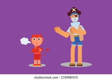 Characters of a little devil and a pirate. Halloween theme. Simple character vector illustration, this illustration can use as a sticker also.