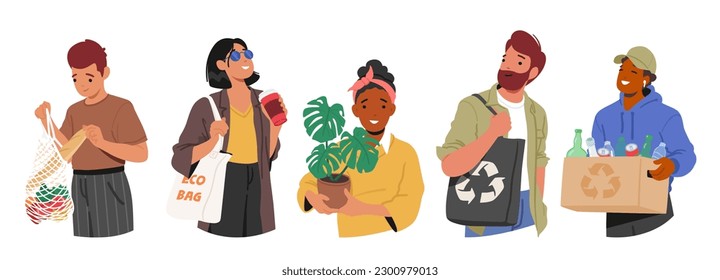 Characters Living Green, Minimizing Waste, Using Renewable Resources, And Adopting Sustainable Practices To Create A Healthy And Eco-friendly Lifestyle. Cartoon People Vector Illustration