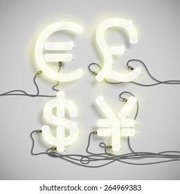 Characters made by neon font, vector