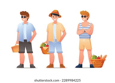 Characters man picnic on summertime holidays vector illustration