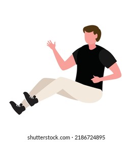 Characters man Sitting on Floor Introducing Product with Hand Gesture. Presenting With hand,  Isolated on White Background. flat illustrations 