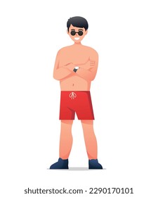 Characters man in swimwear summertime holidays vector illustration