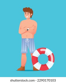 Characters man in swimwear summertime holidays vector illustration