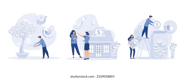 Characters manage finances. managing financial income, consulting with accountant. flat vector modern illustration