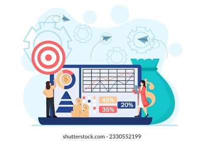 Tecnología financiera de gestión de caracteres. Calcular y analizar el presupuesto personal o corporativo, administrando los ingresos financieros. Ilustración del vector