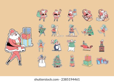 Characters for Merry Christmas, Isolated in Retro Cartoon Style