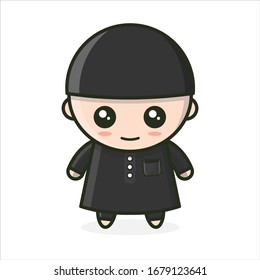Characters Moslem Men Smile Character Mascot Kawaii Flat Design Illustration White Background
