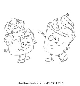 Characters muffins. Funny cartoon illustration. Sweet desserts.