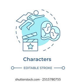 Characters multi color concept icon. Film story, storytelling. Narrative, protagonist. Round shape line illustration. Abstract idea. Graphic design. Easy to use in infographic, presentation