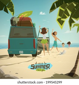 Characters on the beach vector illustration