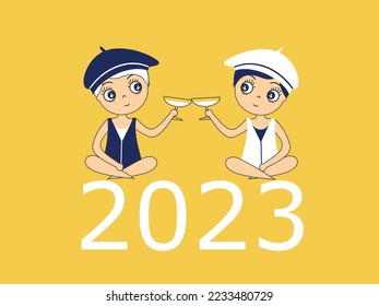 Charaktere auf den Zahlen des Jahres 2023 feiern wünschen ein glückliches neues Jahr