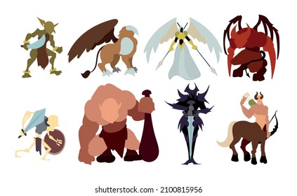 Characters of online fantasy games: goblin,griffin,angel,archangel,demon,skeleton,cyclops,centaur,death knight