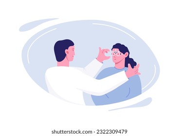 Characters of ophthalmologists. Vector concept of ophthalmology clinic. Doctor and patient, eye examination, diagnosis illustration. Vector illustration