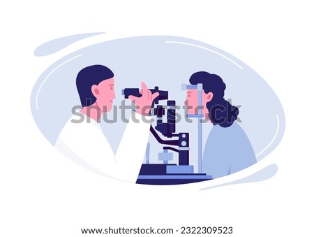 Characters of ophthalmologists. Vector concept of ophthalmology clinic. Doctor and patient, eye examination, diagnosis illustration. Vector illustration