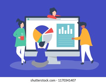 Characters People Analyzing Graphs Diagrams Illustration Stock Vector ...