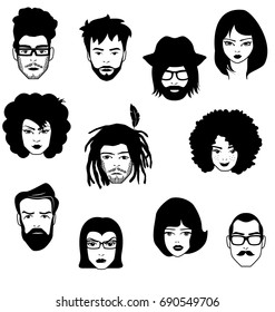 CHARACTERS, PEOPLE FACES. Vector illustration file.