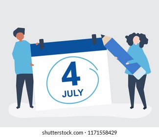 Characters of people and Fourth of July concept illustration