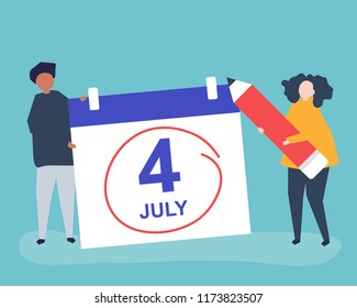 Characters of people and Fourth of July concept illustration