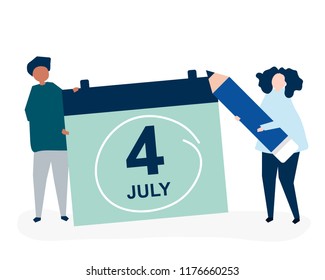 Characters of people and Fourth of July concept illustration