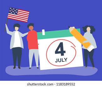 Characters of people and Fourth of July concept illustration
