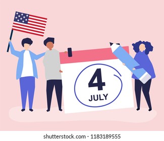 Characters of people and Fourth of July concept illustration