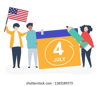Characters of people and Fourth of July concept illustration