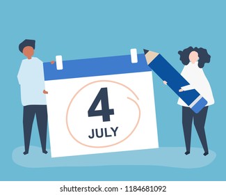 Characters of people and Fourth of July concept illustration