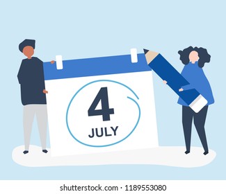 Characters of people and Fourth of July concept illustration