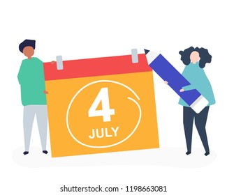 Characters of people and Fourth of July concept illustration