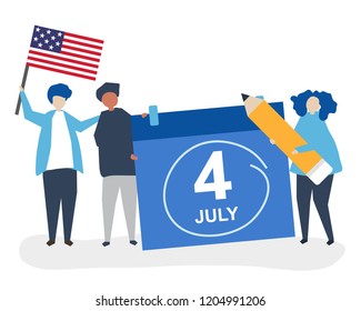 Characters of people and Fourth of July concept illustration