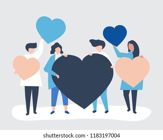 Characters Of People Holding Heart Shapes Illustration