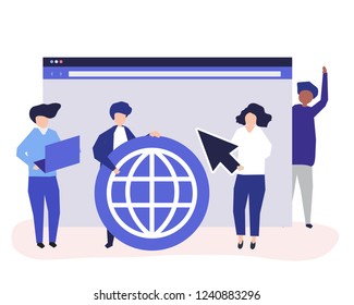 Characters of people holding internet search icons illustration