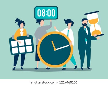 Characters of people holding time management concept illustration