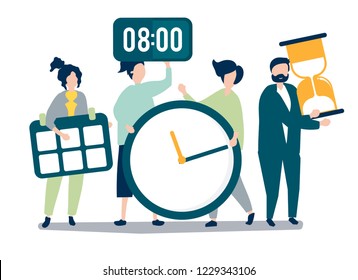 Characters of people holding time management concept illustration