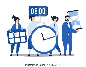 Characters of people holding time management concept illustration