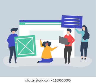 Characters of people holding website icons illustration