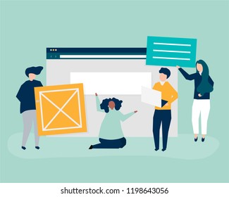 Characters of people holding website icons illustration
