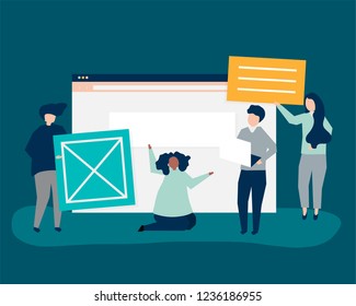 Characters of people holding website icons illustration