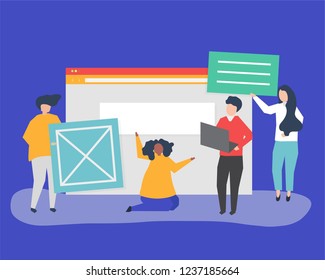 Characters of people holding website icons illustration