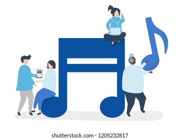 Characters of people listening to music illustration