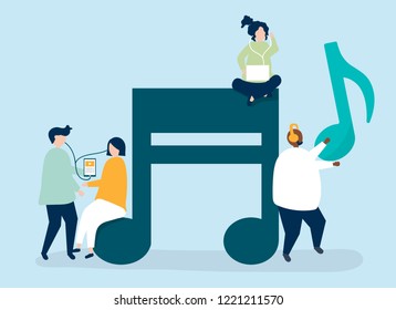 Characters People Listening Music Illustration Stock Vector (Royalty ...