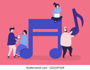 Characters of people listening to music illustration