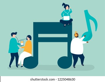 Characters of people listening to music illustration