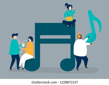 Characters of people listening to music illustration